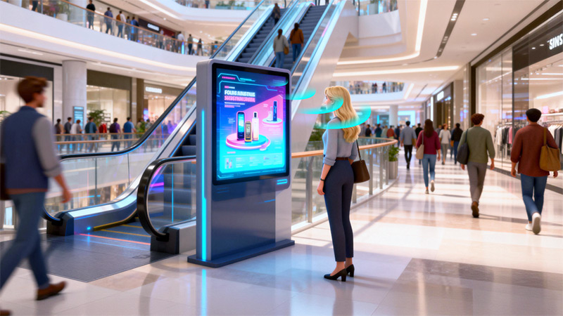 數(shù)字標牌集成清聽聲學定向聲技術，定向發(fā)聲，獨立聲場