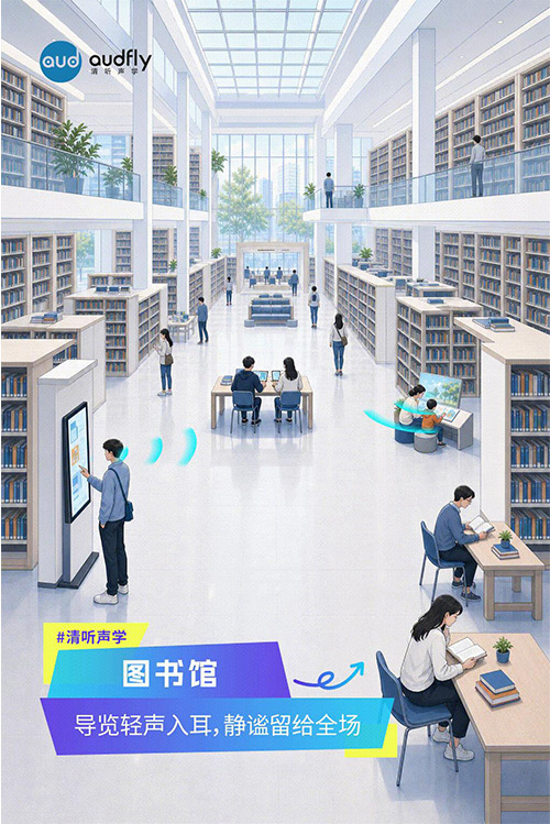 清聽聲學(xué)定向發(fā)聲技術(shù)應(yīng)用于圖書館導(dǎo)覽系統(tǒng)，實現(xiàn)精準(zhǔn)語音導(dǎo)引，不影響閱讀環(huán)境